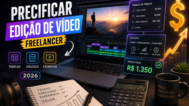 Como precificar edição de vídeo freelancer: tabelas, cálculo e exemplos 2026